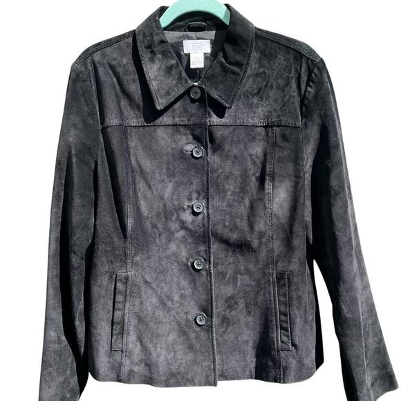 LOFT Jackets & Blazers - LOFT Vintage Y2K Black Suede Jacket Button Front Relaxed Casual Whimsygoth Sz L